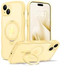CAPRARO for iPhone 15 Plus Case with 360° Spin Magnetic Stand for Women, [Compatible with MagSafe] [Full Camera Protection] Cute Wave Translucent Matte Case for iPhone 15 Plus, Jasmine Yellow
