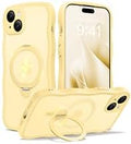 CAPRARO for iPhone 15 Plus Case with 360° Spin Magnetic Stand for Women, [Compatible with MagSafe] [Full Camera Protection] Cute Wave Translucent Matte Case for iPhone 15 Plus, Jasmine Yellow
