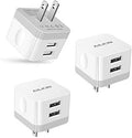 3Pack USB Wall Charger Plug, AILKIN 2.4A Dual Port USB Adapter Power Cube Fast Charging Station Box Base for iPhone 17 Air 16e 16 15 14 13 12 Pro Max SE 11 XR XS X/8, Samsung, Phones Charge Block