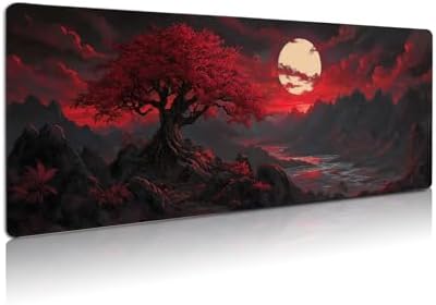 Extended Gaming Mouse Pad, Large Mouse Mat 3 mm Nature Rubber Base Mousepad with Stitched Edges, Non-Slip Desk Mat for Office Home Great Gift 31.5x11.8 Inch (Dark Octopus)