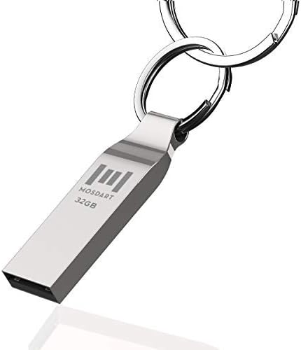 MOSDART Waterproof 32GB USB2.0 Flash Drive, FAT32 Metal Memory Stick with Keychain, for System Back, Data Storage, Silver(Pack of 10)