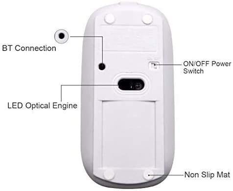 Tsmine Bluetooth Wireless Mouse - Slim Rechargeable, Noiseless Click & 3 Adjustable DPI Levels for Laptop, Tablet, iMac, MacBook Air - White