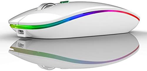 TENMOS Wireless Bluetooth Mouse, LED Slim (Bluetooth 5.1 + USB) 2.4GHz Rechargeable Silent Bluetooth Wireless Mouse with Type C Adapter for Laptop/MacBook/iPad OS 13 and Above (White)