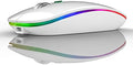 TENMOS Wireless Bluetooth Mouse, LED Slim (Bluetooth 5.1 + USB) 2.4GHz Rechargeable Silent Bluetooth Wireless Mouse with Type C Adapter for Laptop/MacBook/iPad OS 13 and Above (White)