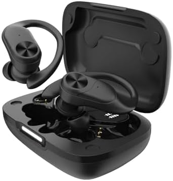 Wireless Bluetooth Sports Earbuds - Over-Ear Hook Headphones with LED Display - Touch Control & Voice Assistant - Wireless Charging Case – for Running - Gym - Workout (Black)