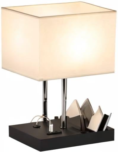 Briever Upgraded 3 USB Table Lamp with 2 USB A & C Charging Ports, Bedside Desk Lamp with 2 AC Outlets and Wooden Phone Stand Organizer, Nightstand Lamp for Bedroom, Living Room, Office, Natural Wood