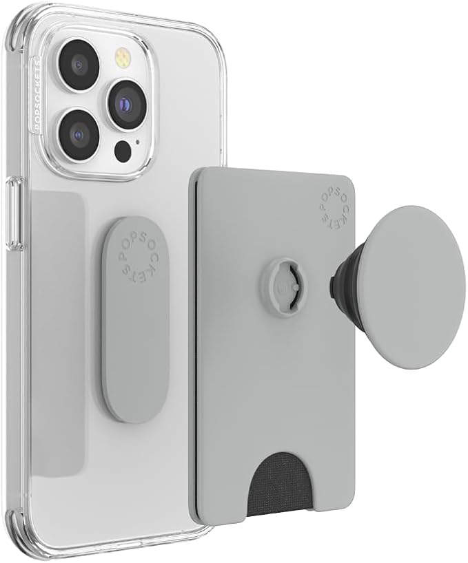 PopSockets Adhesive Phone Wallet and Card Holder with Grip - Tech Grey