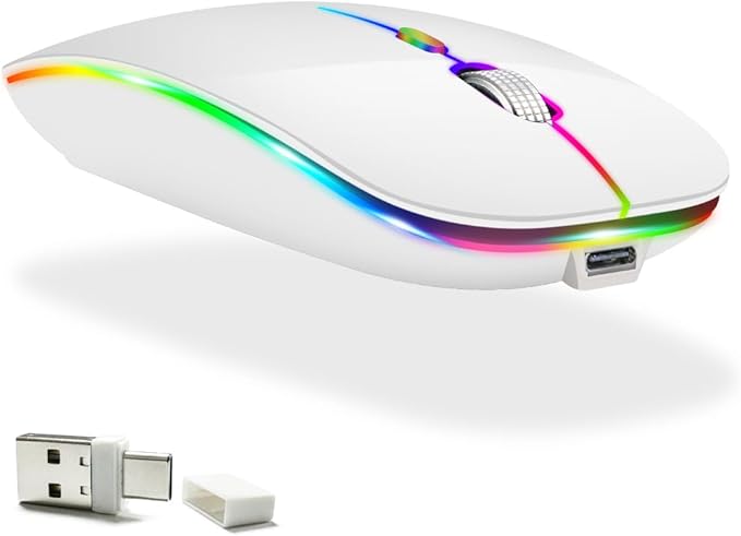 KLO Rechargeable Bluetooth 5.2/3.0/Type-C/USB-2.4G Mouse for MacBook/MacBook air/Pro/iPad, Wireless Mouse for Laptop/Notebook/pc/iPad/Chromebook (2/White)
