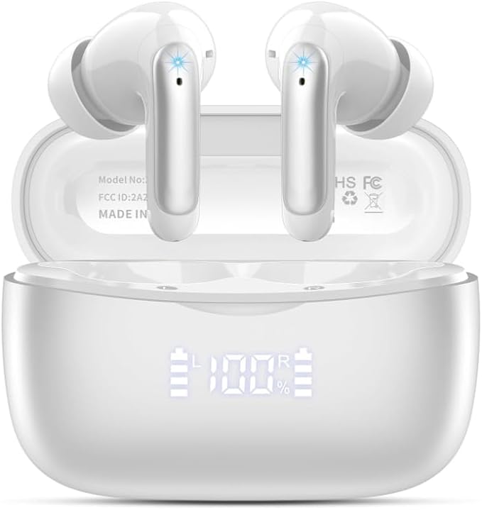 Wireless Earbuds, HiFi Sound Bluetooth 5.3 Headphones with 4 ENC Noise Mic, 56H Playtime Ear Buds with LED Display, USB-C, IPX7 Waterproof Wireless Headphones for Sports Workout