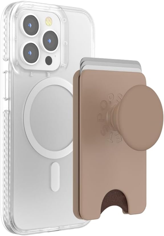 PopSockets Phone Wallet for MagSafe, Phone Card Holder with Grip, Brown - Latte