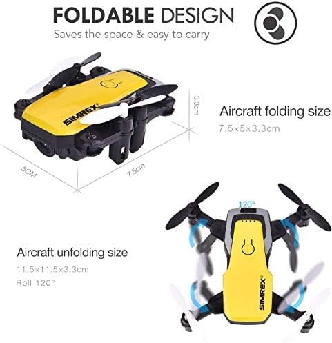 SIMREX Mini Drone with 720P Camera for Kids & Beginners - Foldable RC Quadcopter, Optical Flow Positioning, Altitude Hold, 3D Flip, 2 Batteries 20Min Flight, Safe & Easy Indoor Outdoor Flying Toy Gift(Yellow)