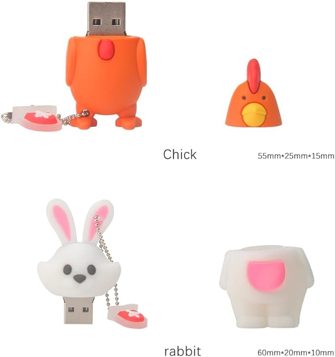 5 x 8GB Cute Animals USB Flash Drive, Cartoon Pig Shape Thumb Drive Rabbit Flash Drive Rat Memory Stick Chicken Jump Drive Snake Pendrive Gift for Kids, Teacher, Friends