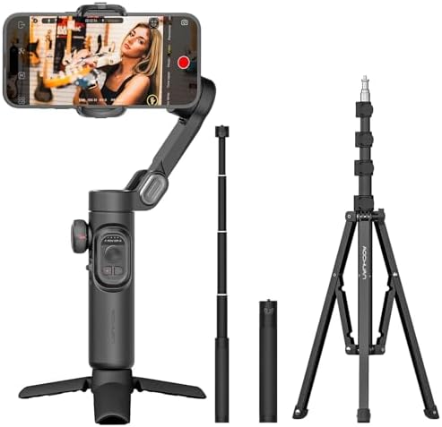 Phone Gimbal Stabilizer 3-Axis Smartphone Foldable Gimbal for iPhone Gimble with Focus Wheel-AOCHUAN Smart XE&AOCHUAN 1.7M Complete Camera Tripod& E10 Aluminum Extension Rod