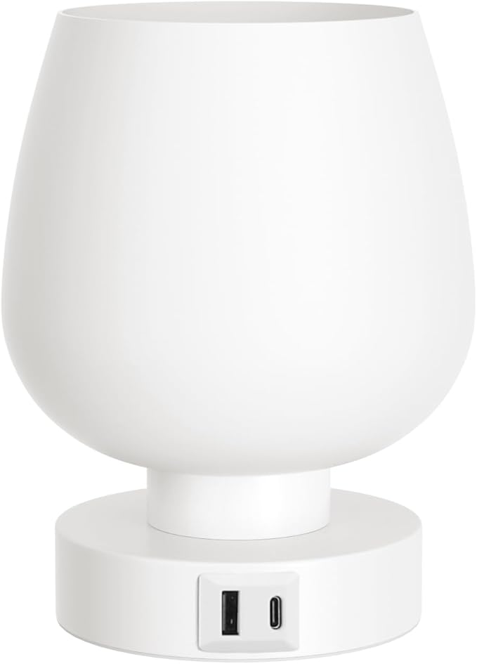 Seealle Touch Table Lamp for Nightstand Set of 2 - Bedside Lamp with USB C+A Charging Ports for Bedroom Living Room Night Stands, Desk Lamp with White Glass Shade for Small Spaces, 3 Way Dimmable