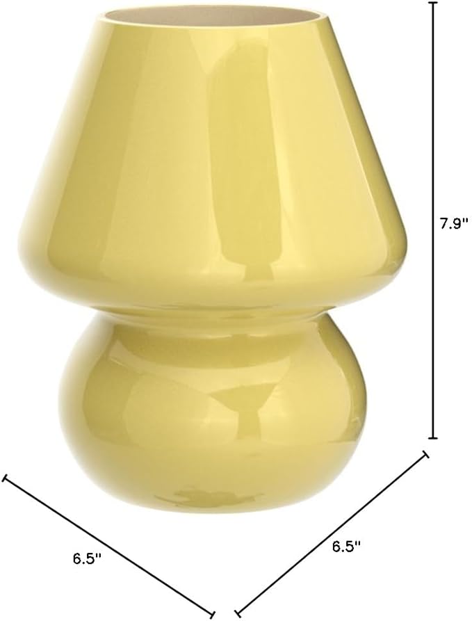 BSOD Mushroom Lamp,Vintage Glass Mushroom Bedside Table Lamps Yellow Murano Style Small Nightstand Desklamp Swirl Light for Home Decor, Dining, Living, Bedroom, Gift (Bright Yellow)