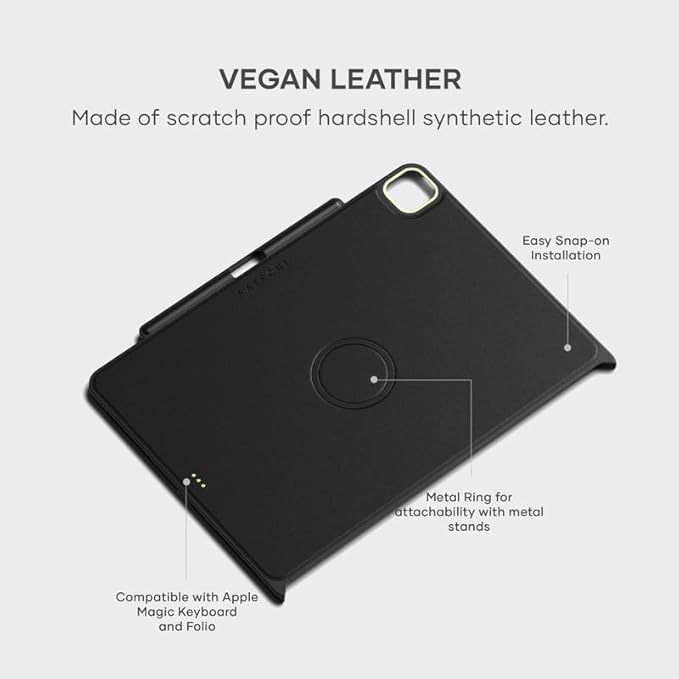 Satechi iPad Pro 12.9 inch case M2/M1, Magnetic iPad Vegan Leather case with Apple Pencil 2 Charging, Compatible with Apple Folio, Magic Keyboard - Black