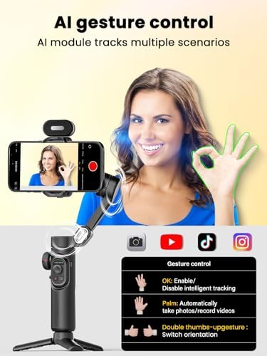 AOCHUAN XE AI Version&AOCHUAN 1.7M Complete Camera Tripod Gimbal Stabilizer for Smartphone,NO APP AI Tracking, Gesture Control, Inception Gimbal with TikTok YouTube,3-Axis Foldable Gimbal stabilizer
