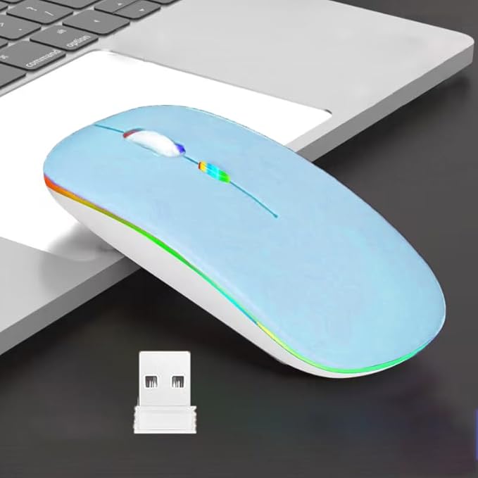 Guiheng Wireless Bluetooth Mouse,LED Dual Mode Rechargeable Silent Slim Laptop Mouse,Portable(BT5.2+USB Receiver) Dual Mode Computer Mice,for Laptop,Desktop Computer,ipad Tablet,Phone,TV (Blue)