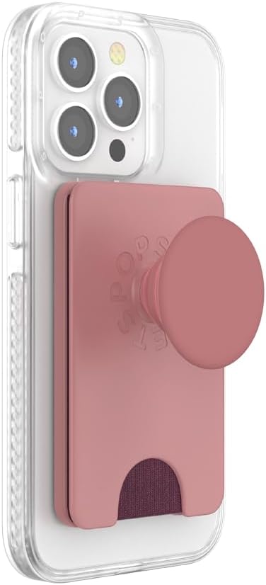 PopSockets Phone Wallet for MagSafe, Phone Card Holder with Grip, Pink - Clay