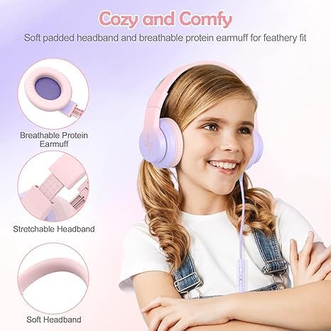 Candy Bila 2 Pack Kids Headphones, Wired Headphones for Kids Over Ear with Microphone, 85/94dB Volume Limiter Headphone for Girls Boys, Foldable Headphone for Learning & Entertainment