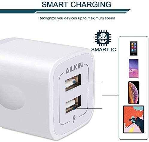 5Pack USB Wall Charger, Charger Adapter, AILKIN 2.1Amp Dual Port Quick Charge Plug Cube for iPhone 17/Air/16e/16/15/14/13/12/SE/11 Pro Max, Samsung Galaxy, Moto, Kindle Fire Charging Box Block