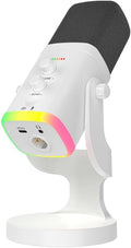YU8-white Dynamic Microphone - USB/XLR RGB Mic with Echo Adjustment, Mute Key & Monitoring Jack, Desktop Microphone for PC Gaming, Streaming & Chat