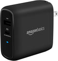 Amazon Basics 68W Two-Port GaN Wall Charger with 1 USB-C (60W) & 1 USB-A Ports (18W) with PD for Laptops, Tablets & Phones (iPhone 16/15/14/13/12/11/X, iPad, MacPro, Samsung, More), Non-PPS, Black