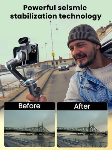 AOCHUAN XE AI Version&AOCHUAN 1.7M Complete Camera Tripod Gimbal Stabilizer for Smartphone,NO APP AI Tracking, Gesture Control, Inception Gimbal with TikTok YouTube,3-Axis Foldable Gimbal stabilizer