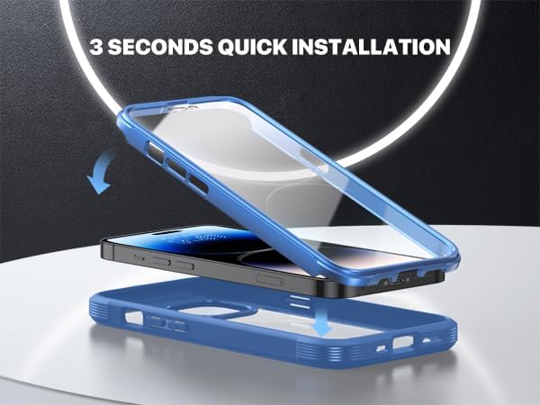 Diaclara Designed for iPhone 14 Pro Case 6.1’’, Full Body Rugged Protective Case+ Camera Lens Protector w/Built-in Touch Sensitive Anti-Scratch Screen Protector, Bumper (Blue)