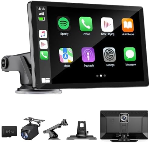 HAUXIY Wireless Apple Carplay Screen for Car 4K Dash Cam, 9" Portable Apple Carplay & Android Auto Car Stereo, with 1080p Backup Camera, GPS Navigation/Mirror Link/Voice Control/Bluetooth