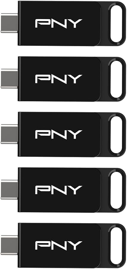 PNY Elite Type-C 64GB USB 3.2 Flash Drive – Up to 120MB/s Read, Up to 10x Faster Write Than USB 2.0, Reliable Design, Durable & Portable for Everyday Store & Share, Type-C Connector, 5-Pack