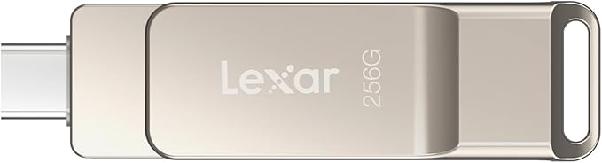 Lexar D40E 256GB Dual USB 3.2 Gen 1 Type-C Jump Drive, USB-C Flash Metal Housing Swivel Design Thumb Drive (Champagne Silver) (Pack of 2)