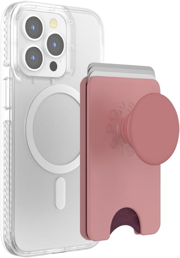 PopSockets Phone Wallet for MagSafe, Phone Card Holder with Grip, Pink - Clay