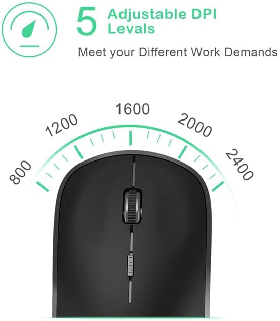 JOYACCESS Wireless Mouse for Laptop, J 2.4G Slim Portable Wireless Silent Mouse, 5 Adjustable DPI, Computer Mouse Wireless with USB Receiver for Desktop,PC,Notebook,MacBook,Chromebook (Black)