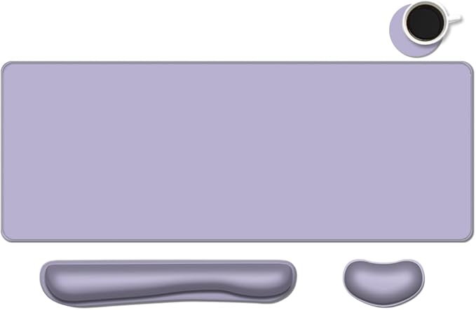 Desk Mat, Large Gaming Mouse Pad with Wrist Rest, 4 in1 XXL Mouse pad+Keyboard Wrist Rest+Mouse Pad Wrist Support+Cup Coaster Set, Ergonomic Desk Pad for Home Office, Purple