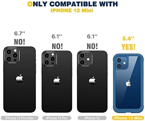 Diaclara Designed for iPhone 12 Mini Case, Full Body Rugged with Built-in Touch Sensitive Anti-Scratch Screen Protector, Soft TPU Bumper Case for iPhone 12 Mini 5.4" (Blue and Clear)