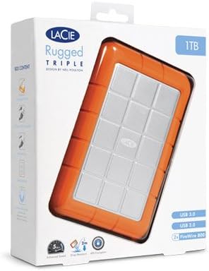 LaCie Rugged Triple 1TB External Hard Drive Portable HDD – USB 3.0 FireWire 800 compatible for Mac and PC Computer Desktop Workstation Laptop (STEU1000400)