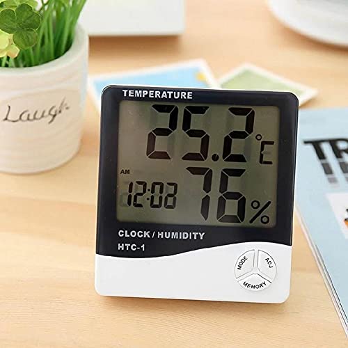 Wellhise HTC-1 Digital Hygrometer Indoor Thermometer Clock/Alarm Humidity Meter Room Thermometer with Temperature and Humidity Monitor Mini Hygrometer Outdoor