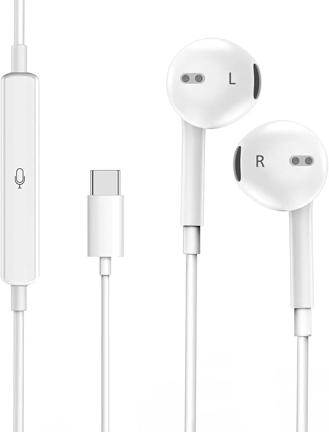 USB C Headphones for iPhone 15 16, Wired Earbuds Type C with Mic & Volume Control, In-Ear Earphones Wired USBC Ear Buds Compatible with iPhone 16/15 Pro/Pad/S25 S24 S23 S22/Pixel 7 8 9 Corded Headsets