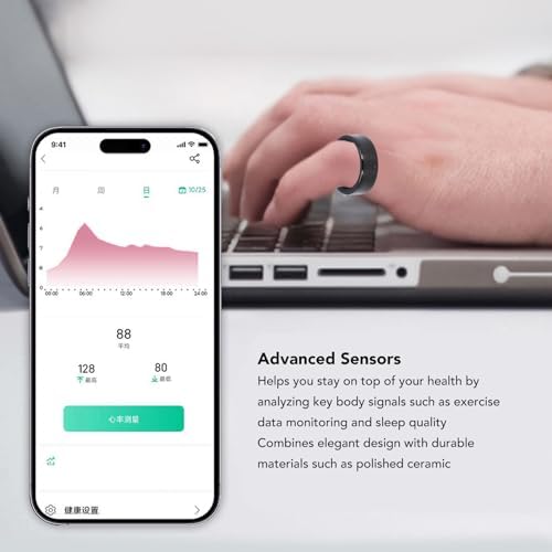 FOSA Smart Ring, Smart Health Ring Health Tracker, Sleep Monitoring Step Counting IP68 Waterproof Smart Ring Fitness Tracker with APP for Men and Women Black