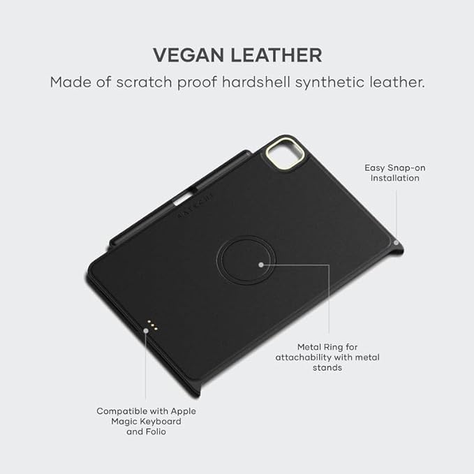 Satechi iPad Pro 11 inch case M2/M1, Magnetic iPad Vegan Leather case with Apple Pencil 2 Charging, Compatible with Apple Folio, Magic Keyboard - Black