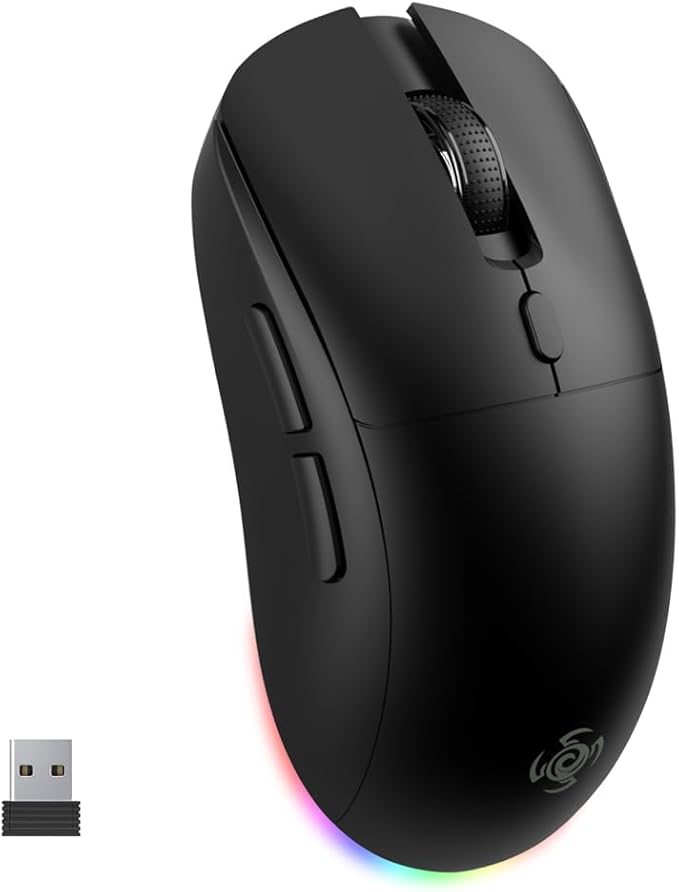 Wireless Gaming Mouse, Optical Tri-Mode RGB Mouse with 2.4G USB Receiver, 6-Level 4800 DPI, Ergonomic Gamer Mouse, 6 Macro Buttons, Rechargeable Bluetooth Mouse for Laptop, PC, Mac