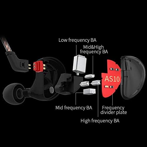KZ AS10 Pure 5 Balanced Armature 5BA Earphone, Musician in Ear Monitor Headphone High Fidelity HiFi Headset (with Microphone, Black)…