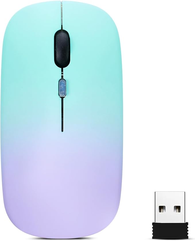 Wireless Bluetooth Mouse,LED Dual Mode Rechargeable Silent Slim Laptop Mouse,Portable(BT5.2+USB Receiver) Dual Mode Computer Mice,for Laptop,Desktop Computer,ipad Tablet,Phone,Mac(Green purple)