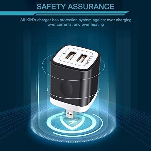 Wall Charger, 5Pack 5V/2.1AMP AILKIN Dual-Port USB Wall Charger Home Travel Plug Power Adapter for iPhone 17/Air/16e/16/15/4/13 Pro Max/12/SE/11Pro Max/XS/XR, Samsung Galaxy, HTC Tablet Moto Box