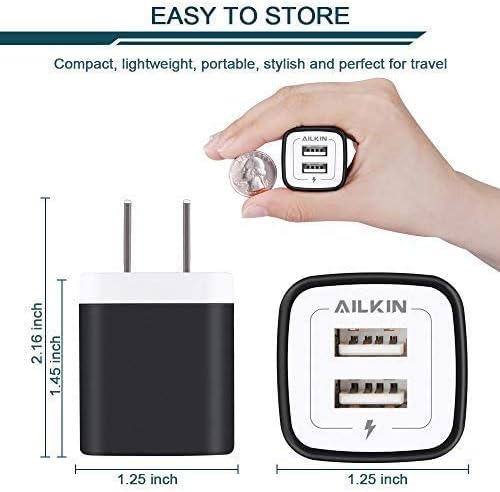 Wall Charger, 5Pack 5V/2.1AMP AILKIN Dual-Port USB Wall Charger Home Travel Plug Power Adapter for iPhone 17/Air/16e/16/15/4/13 Pro Max/12/SE/11Pro Max/XS/XR, Samsung Galaxy, HTC Tablet Moto Box