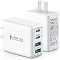 sccvee [2 Pack] USB C Wall Charger, 40W 4-Port USB C Charger Block,Fast Charging Block Dual Port PD+QC Wall Plug Multiport Type C Compatible with iPhone 14/13/12/11/Pro Max/XS/XR/8/smartphones/Tablet