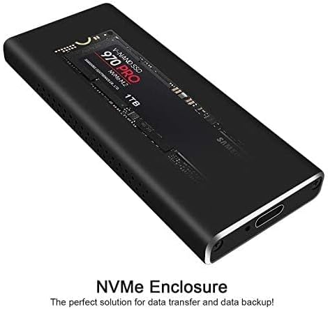 Rongdeson (Upgraded Version) Aluminum M.2 NVME SSD Enclosure Type-C USB 3.1 Gen 2 Speeds 10Gbps PCI-E M-Key Applicable to Size 2230/ 2242/ 2260/ 2280 for Samsung 960/ 970 EVO/ PROWD NVME SSD Black