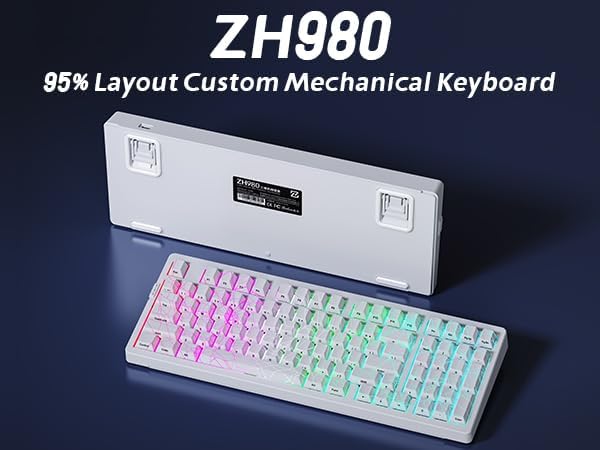 ZORNHER ZH980 Mechanical Keyboard Wireless,95% White Creamy Keyboard with Number Pad,Gaming Keyboard with Number Pad,Shine Through Spider Web PC Keycaps,Creamy Sounding Linear Switches,Full Size