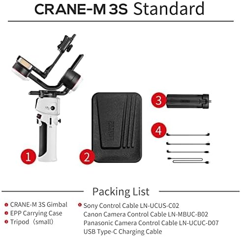 ZHIYUN Crane M3S [Office], 3-axis Lightweight Camera Gimbal Stabilizer for Mirrorless, Smartphone, GoPro Action Camera, 1.22" Color Screen, Bluetooth Control, Fill Light, Vertical Shooting